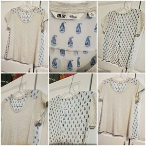 DISNEY UNIQLO BEAUTY & THE BEAST FEATHER LEAF FLORAL PRINT BLOUSE T SHIRT SMALL